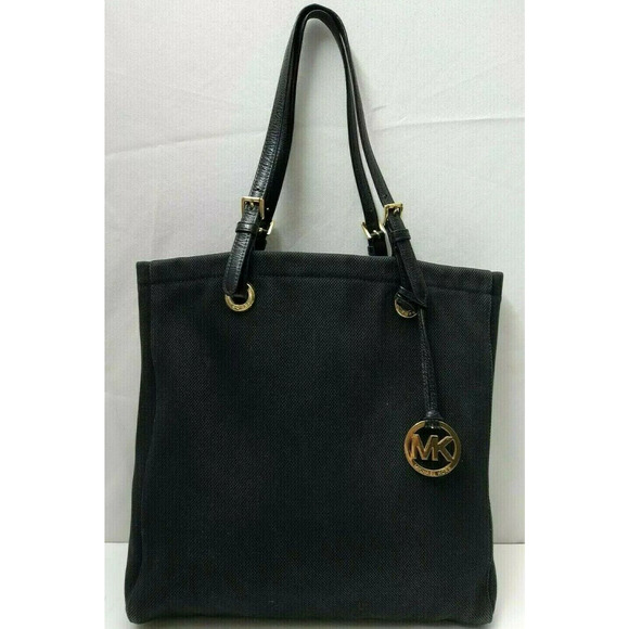 Michael Kors Jet Set Black Canvas Double Handle Tote Shoulder Bag - Picture 1 of 13